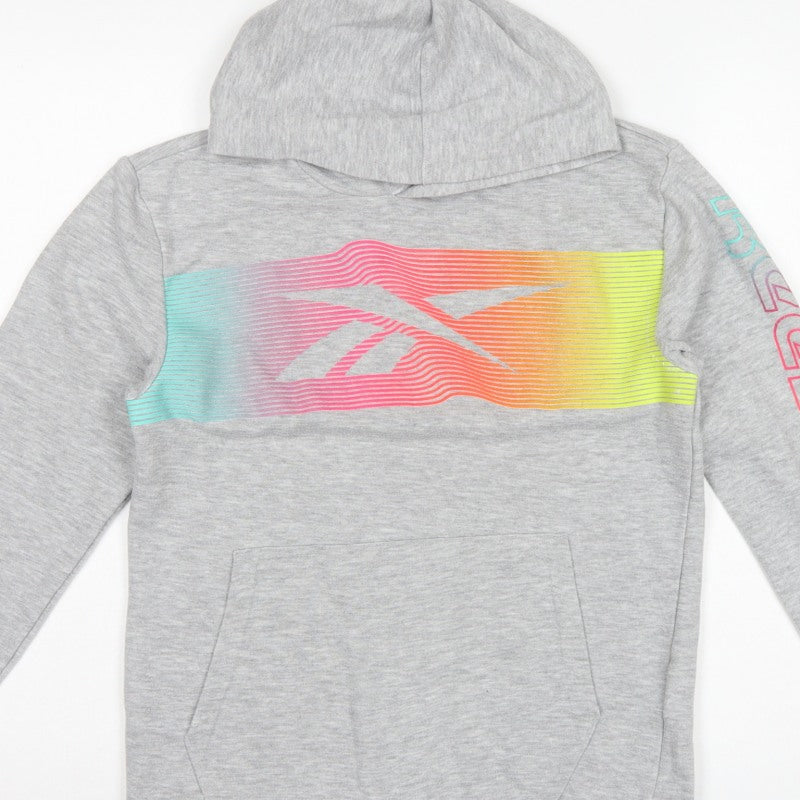 Reebok Girls Grey 13-14 Years Pullover Hoodie Neon Logo
