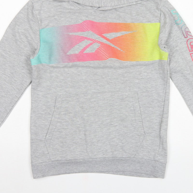 Reebok Girls Grey 13-14 Years Pullover Hoodie Neon Logo
