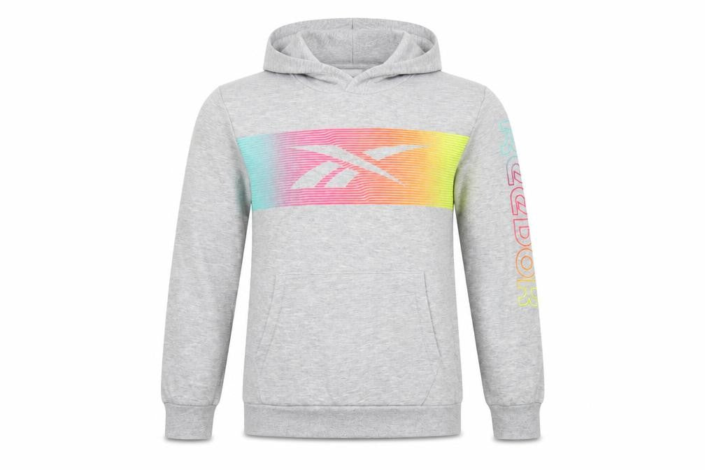 Reebok Girls Grey 13-14 Years Pullover Hoodie Neon Logo