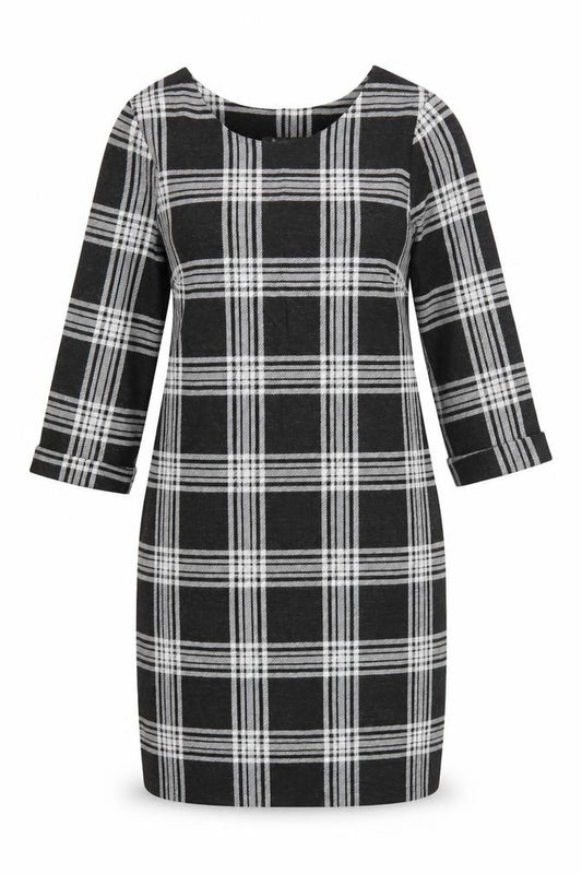 Bonmarché Women Black Check Pencil Dress UK 10 3/4 Sleeve Stretch