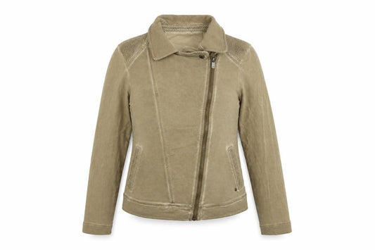 Sandwich Women Beige S Cotton Blend Biker Jacket Stretch Zip Pockets