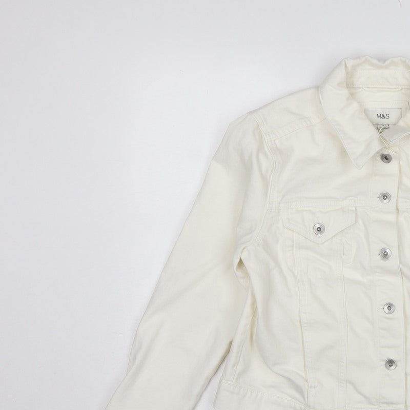 Marks and Spencer Women White UK 14 Cotton Button Jacket