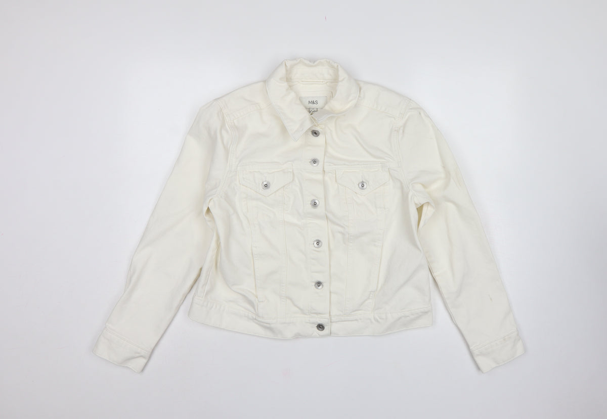 Marks and Spencer Women White UK 14 Cotton Button Jacket