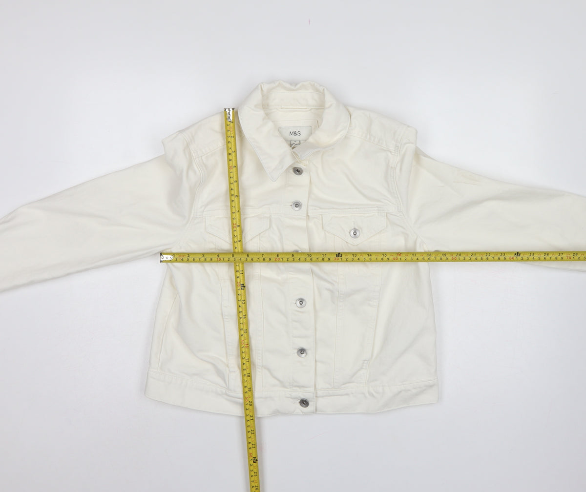 Marks and Spencer Women White UK 14 Cotton Button Jacket