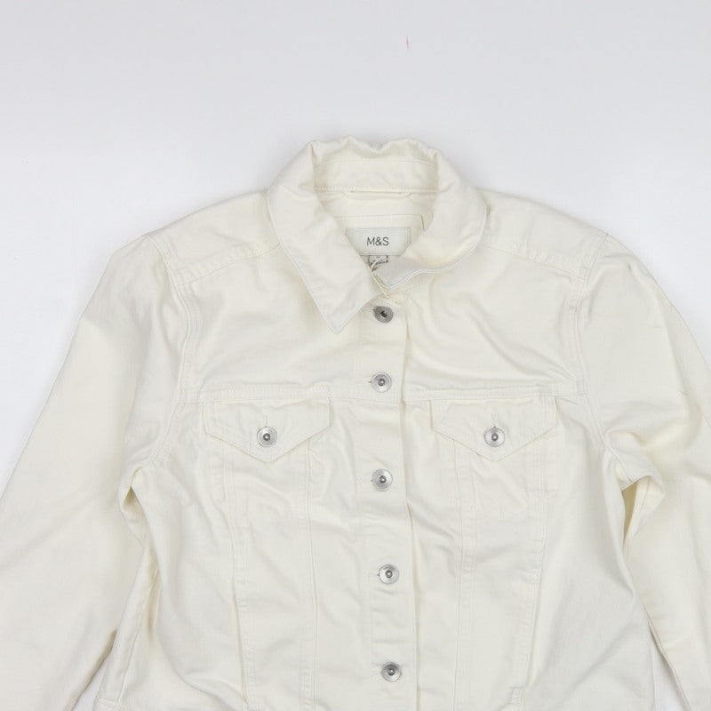 Marks and Spencer Women White UK 14 Cotton Button Jacket