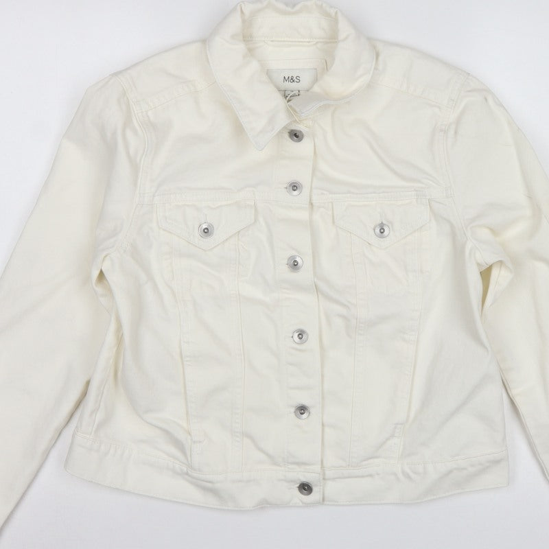 Marks and Spencer Women White UK 14 Cotton Button Jacket
