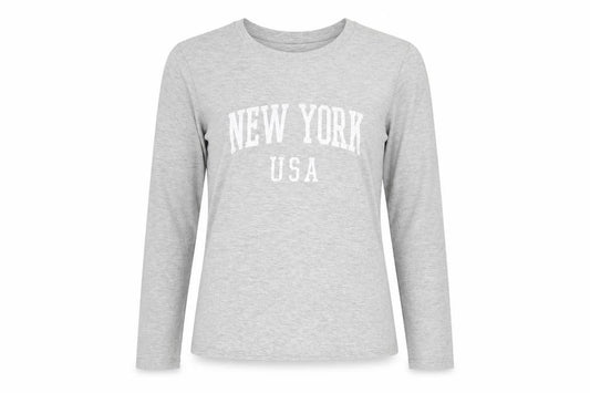 Brave Soul Women Grey S New York USA Long Sleeve Basic T-Shirt