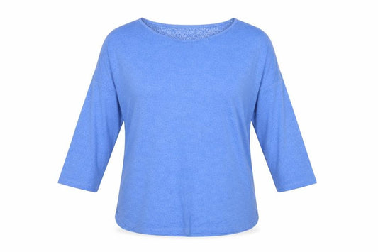 Marks and Spencer Women Blue UK 12 Floral 3/4 Sleeve Jersey Top