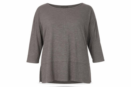 Design History Women Grey Studded Tunic Top UK 14 L 3/4 Sleeve