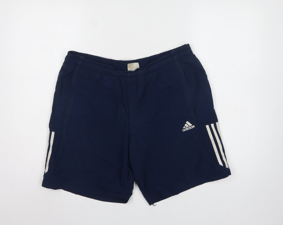 Adidas Men Blue M Athletic Training Shorts 3 Stripe Pockets