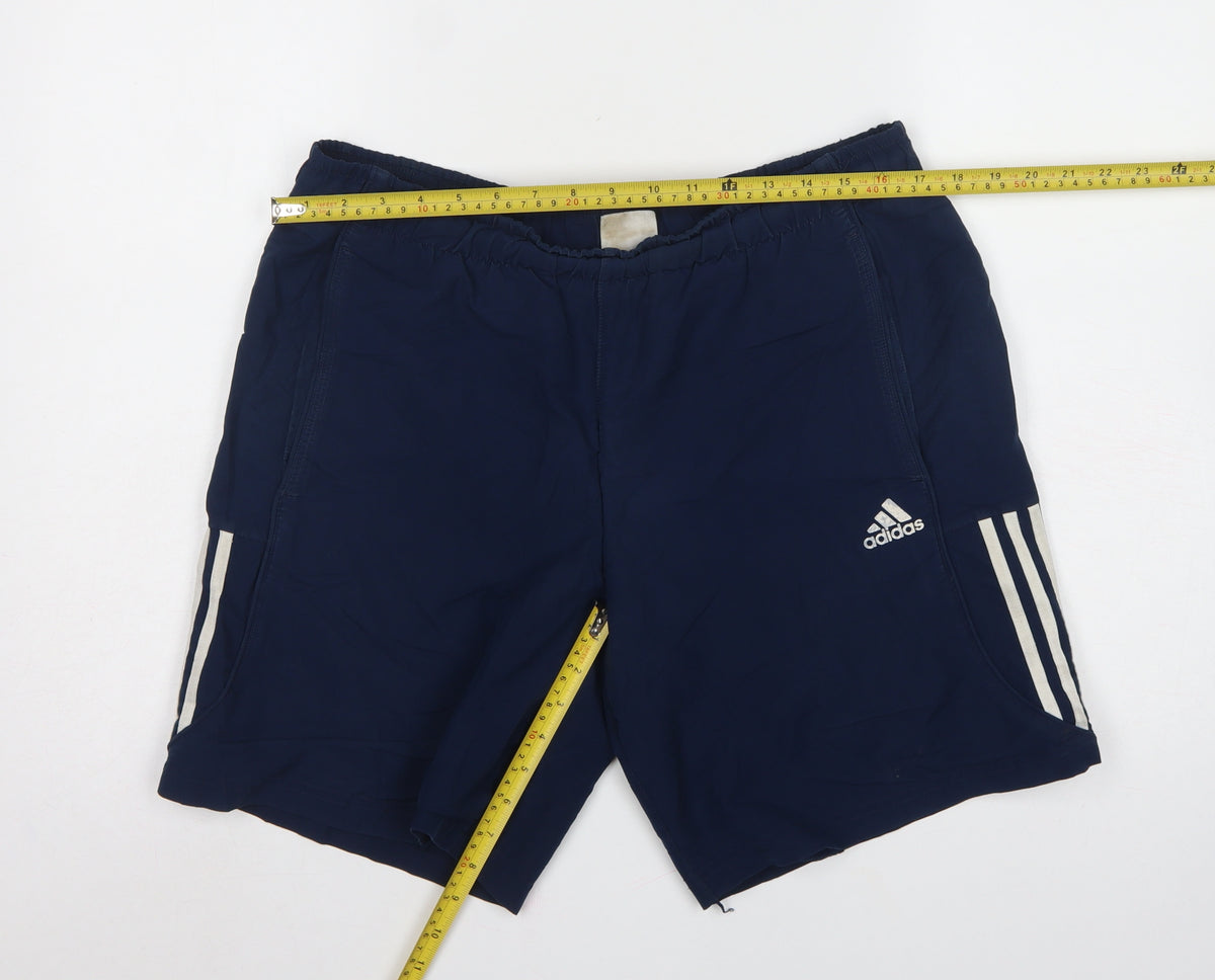 Adidas Men Blue M Athletic Training Shorts 3 Stripe Pockets