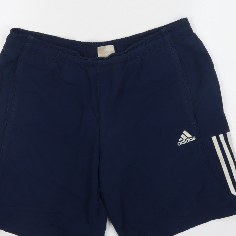 Adidas Men Blue M Athletic Training Shorts 3 Stripe Pockets