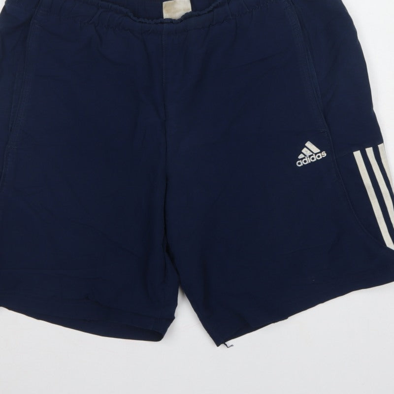 Adidas Men Blue M Athletic Training Shorts 3 Stripe Pockets