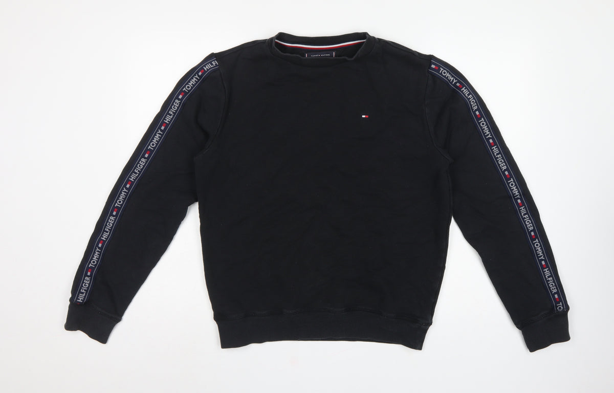 Tommy Hilfiger Men’s Black M Logo Tape Crew Neck Pullover Sweatshirt