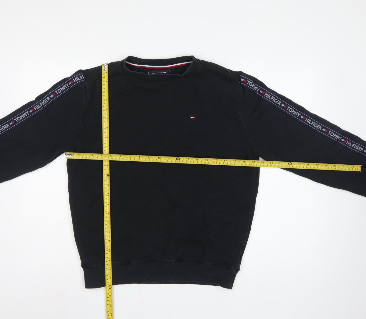 Tommy Hilfiger Men’s Black M Logo Tape Crew Neck Pullover Sweatshirt