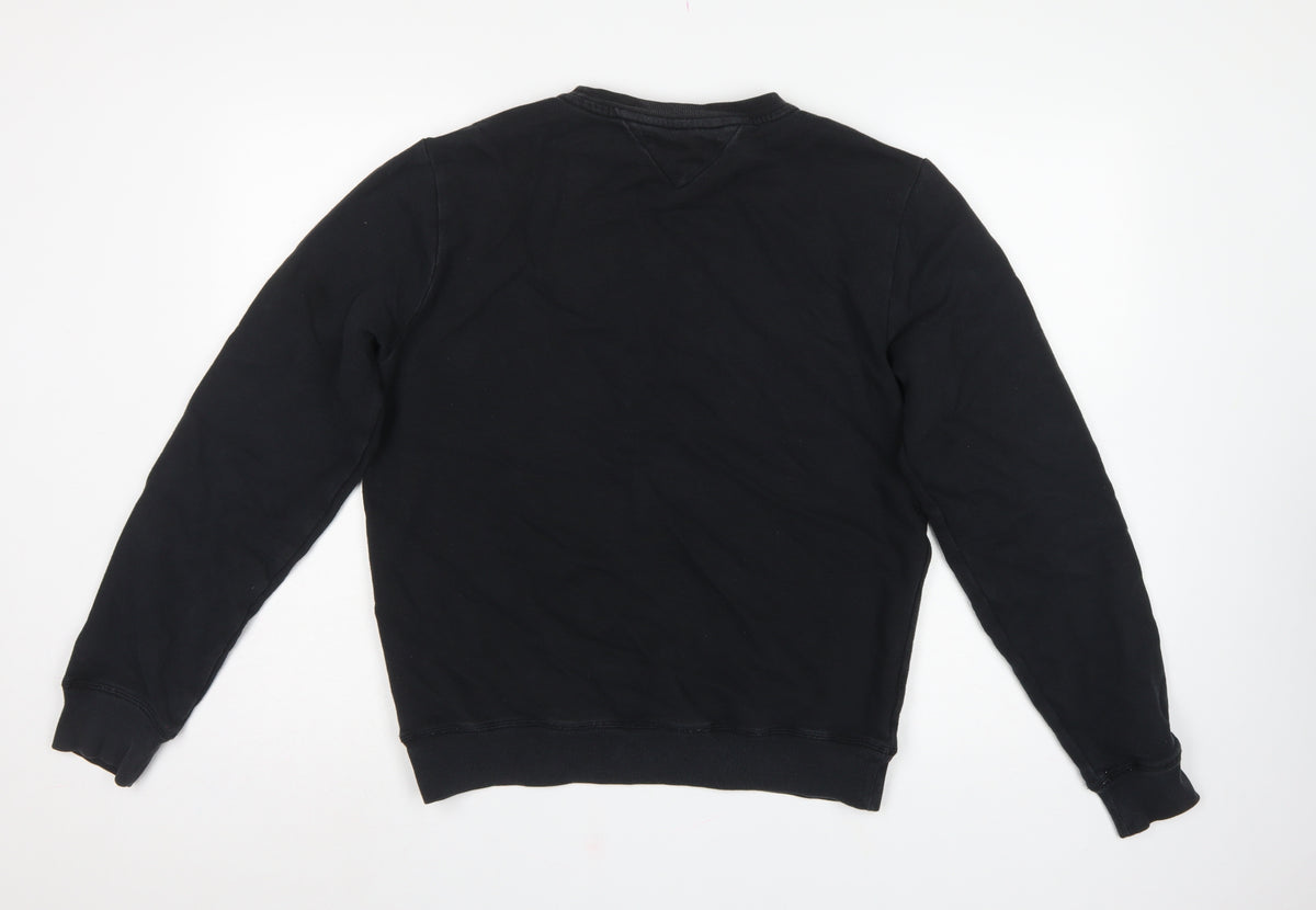 Tommy Hilfiger Men’s Black M Logo Tape Crew Neck Pullover Sweatshirt