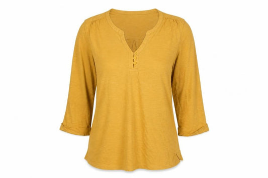 Seasalt Women Yellow UK 14 Basic Organic Cotton 3/4 Sleeve V-Neck Blouse