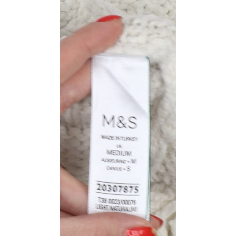 M&S Women's Ivory M Cable Knit Fringe Hem Jumper