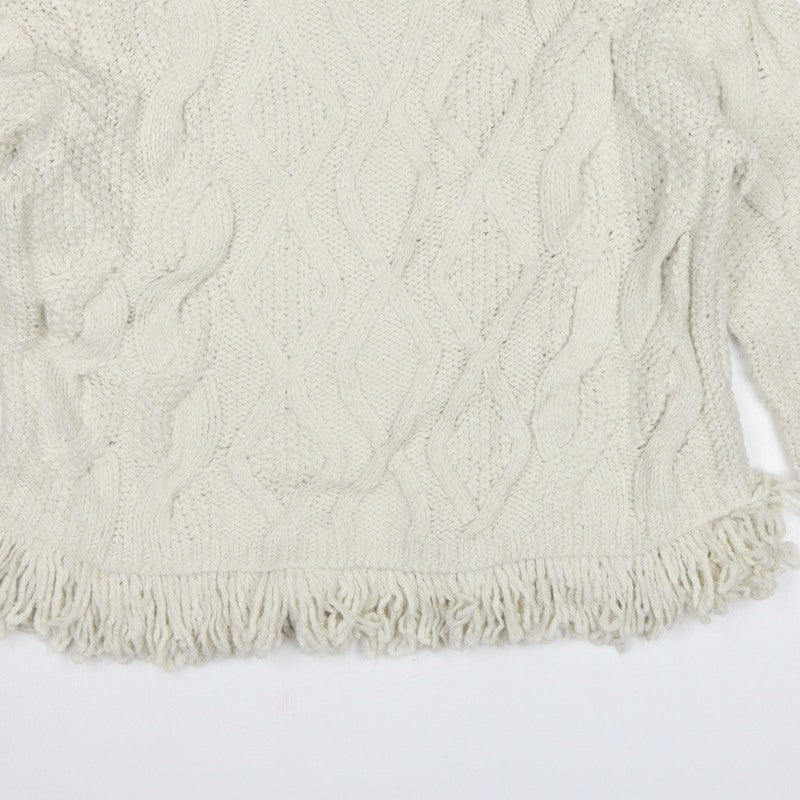 M&S Women's Ivory M Cable Knit Fringe Hem Jumper