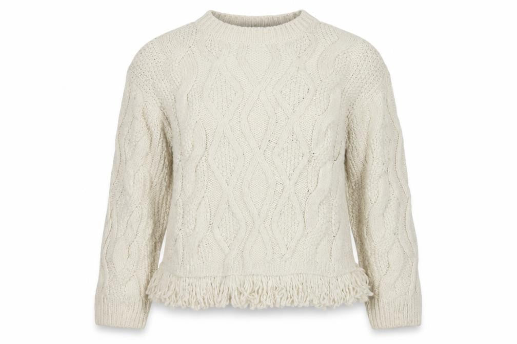 M&S Women's Ivory M Cable Knit Fringe Hem Jumper
