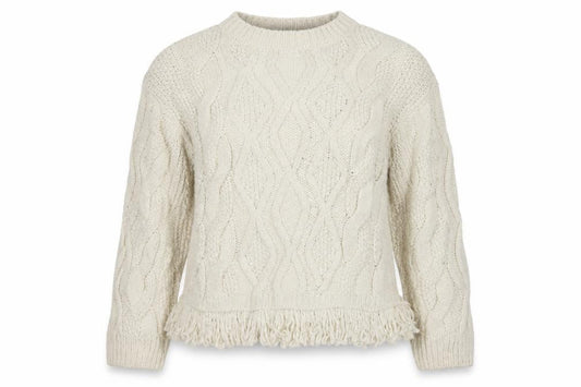 M&S Women's Ivory M Cable Knit Fringe Hem Jumper