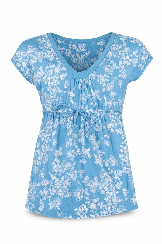 Marks & Spencer Women Blue Floral Belted V-Neck Short Sleeve Top UK S