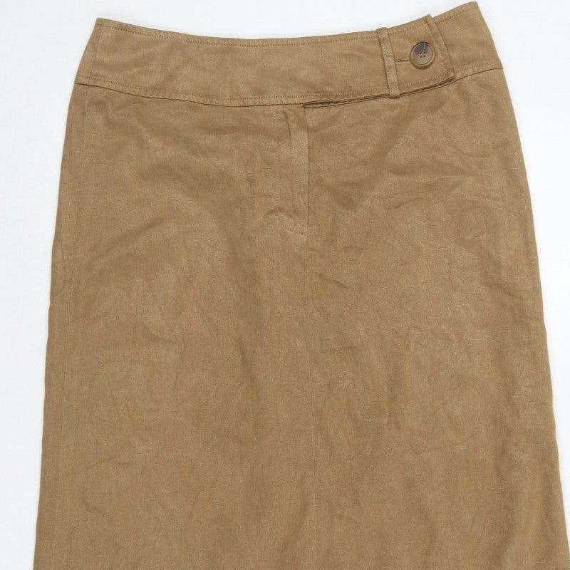 Next Women Brown UK 10 Long Wrap Skirt Button Front