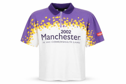George Men’s L White Purple Manchester 2002 Commonwealth Games 1/4 Zip Polo