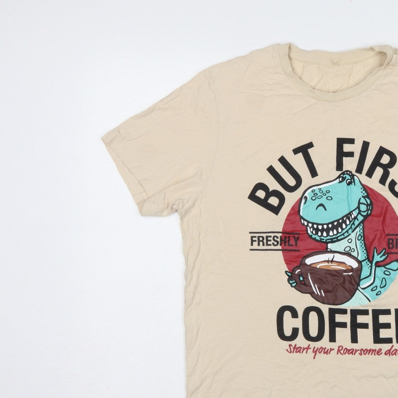 George Mens Beige M Pixar Dinosaur Coffee Graphic Pyjama Top