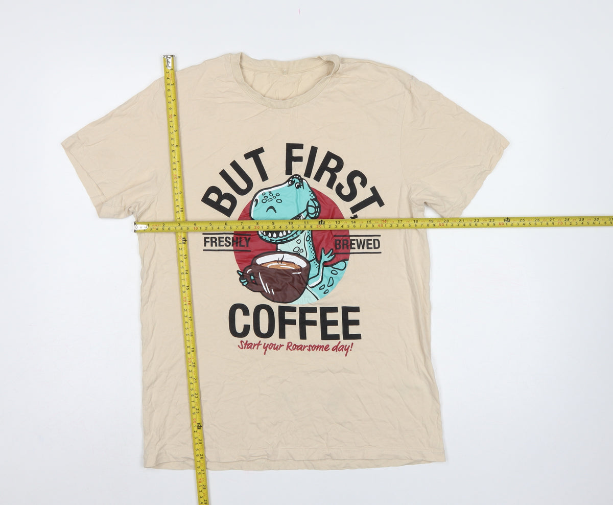 George Mens Beige M Pixar Dinosaur Coffee Graphic Pyjama Top