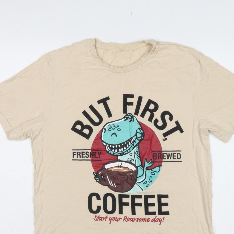 George Mens Beige M Pixar Dinosaur Coffee Graphic Pyjama Top