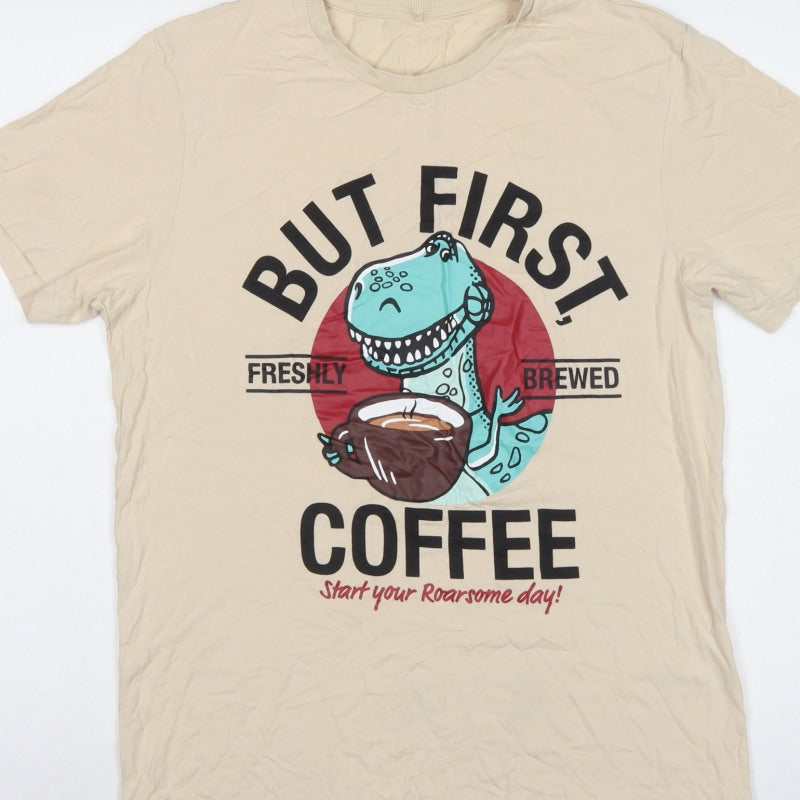 George Mens Beige M Pixar Dinosaur Coffee Graphic Pyjama Top