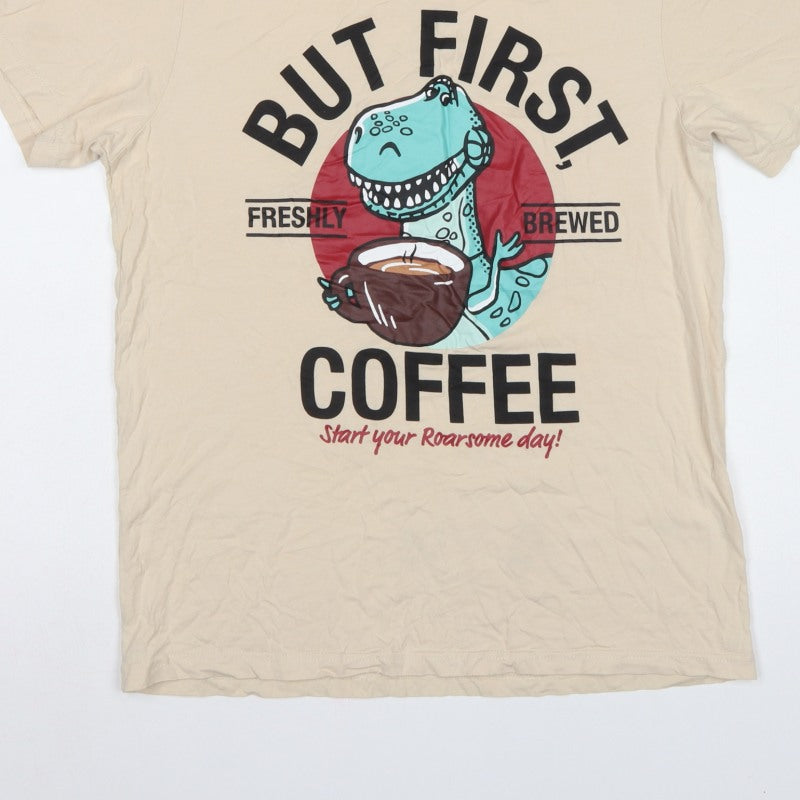 George Mens Beige M Pixar Dinosaur Coffee Graphic Pyjama Top