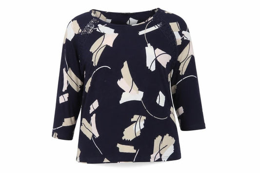 Bonmarché Women Multicoloured UK 16 Jersey Pullover Lace 3/4 Sleeve