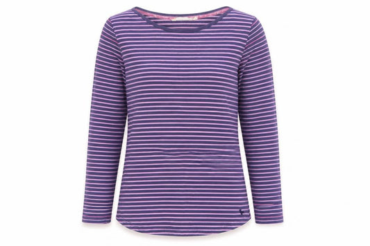 Country Rose Women Purple Pink Stripe Jersey T-Shirt M Long Sleeve