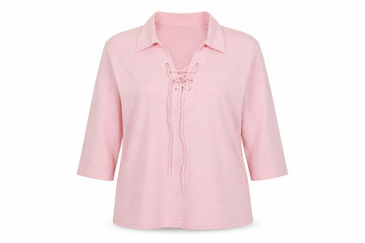 Marks & Spencer Women Pink UK 18 Collared Lace-Up 3/4 Sleeve Blouse