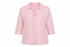 Marks & Spencer Women Pink UK 18 Collared Lace-Up 3/4 Sleeve Blouse