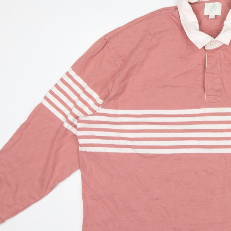 Marks & Spencer Men’s Pink Striped Long Sleeve Polo 4XL Long