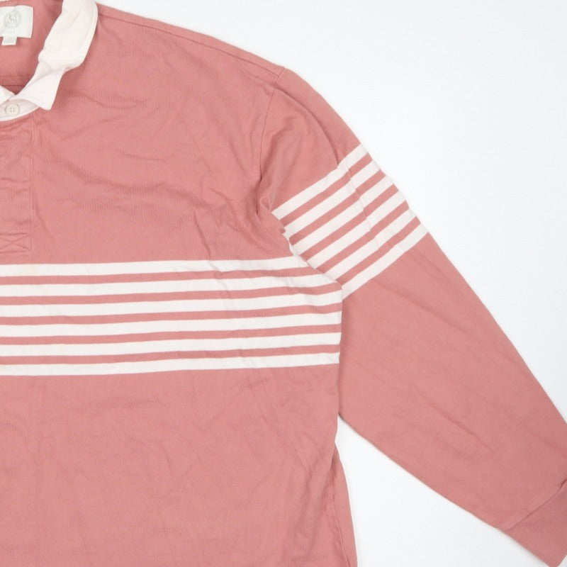 Marks & Spencer Men’s Pink Striped Long Sleeve Polo 4XL Long