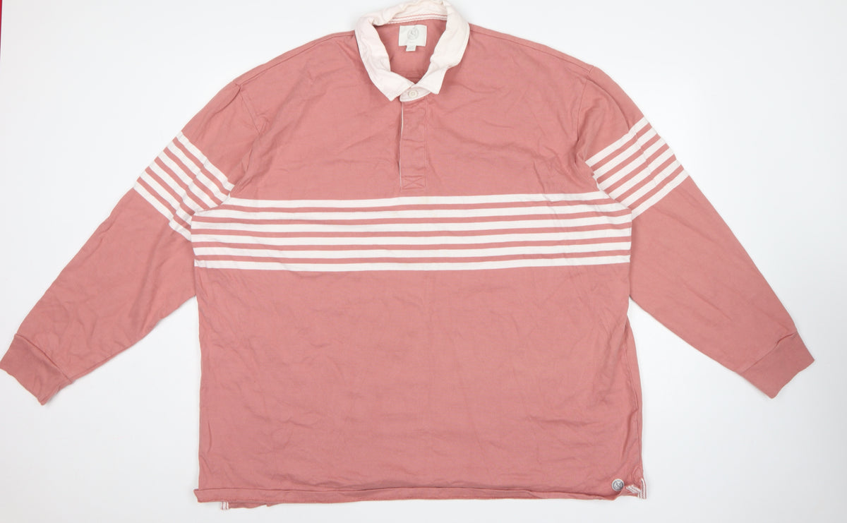 Marks & Spencer Men’s Pink Striped Long Sleeve Polo 4XL Long