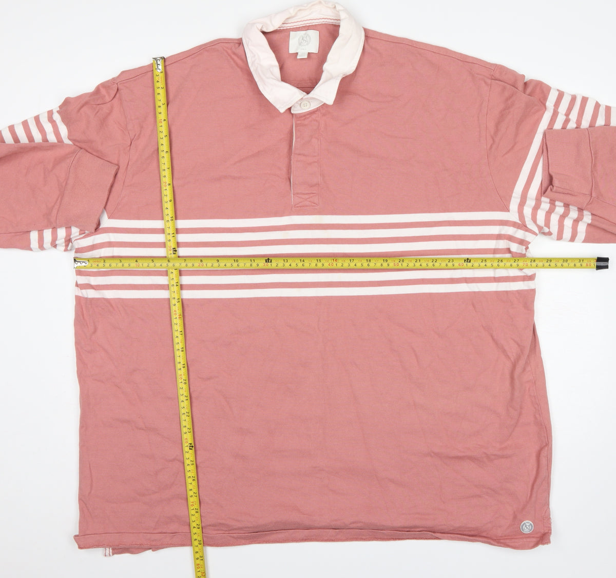 Marks & Spencer Men’s Pink Striped Long Sleeve Polo 4XL Long
