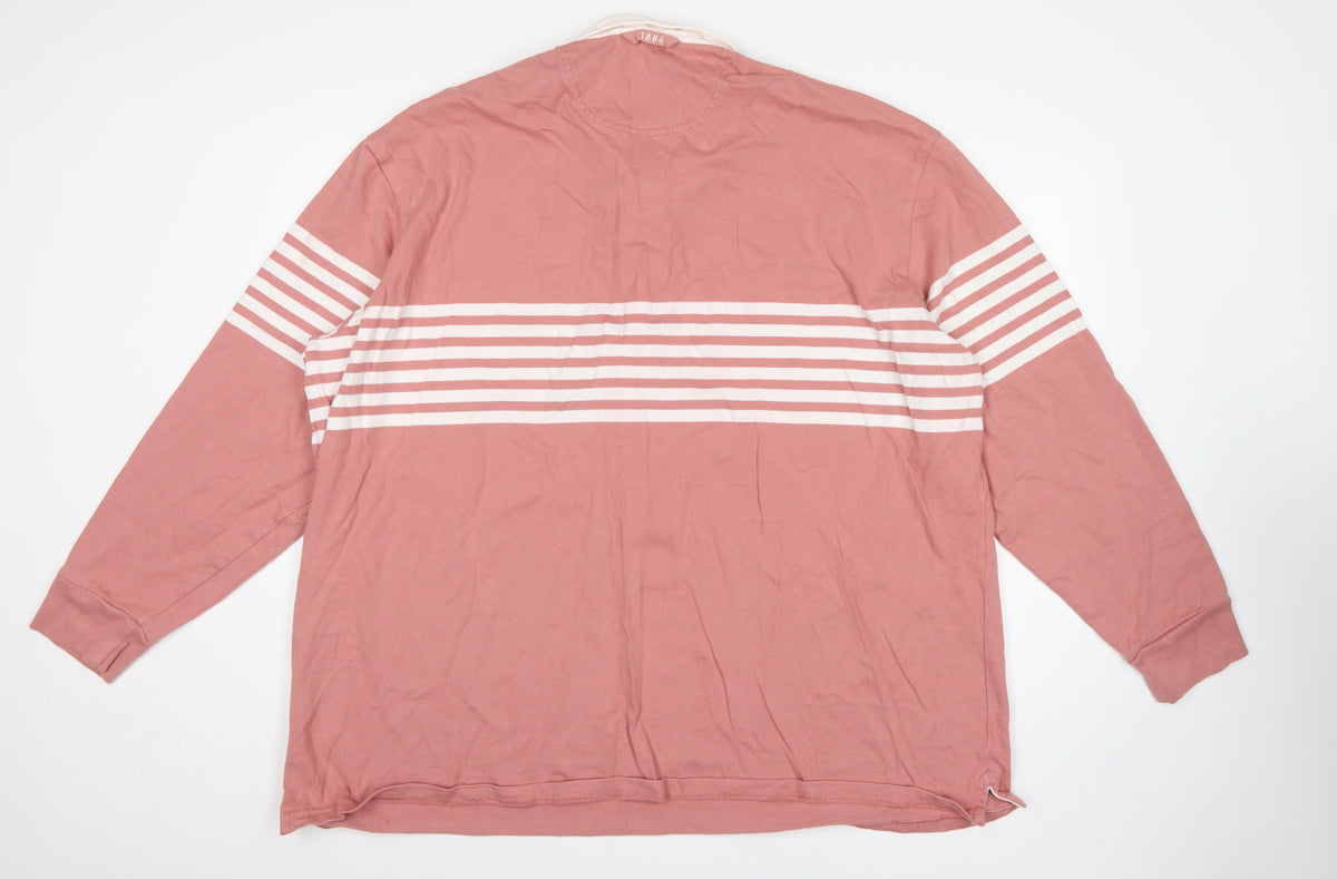 Marks & Spencer Men’s Pink Striped Long Sleeve Polo 4XL Long