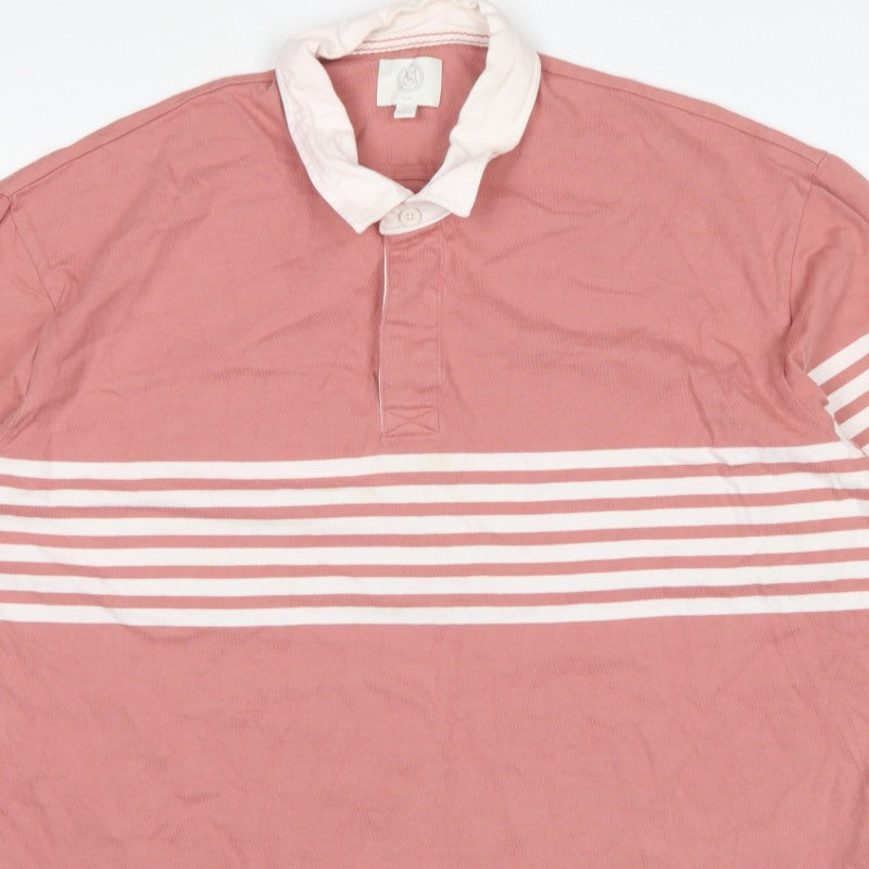 Marks & Spencer Men’s Pink Striped Long Sleeve Polo 4XL Long