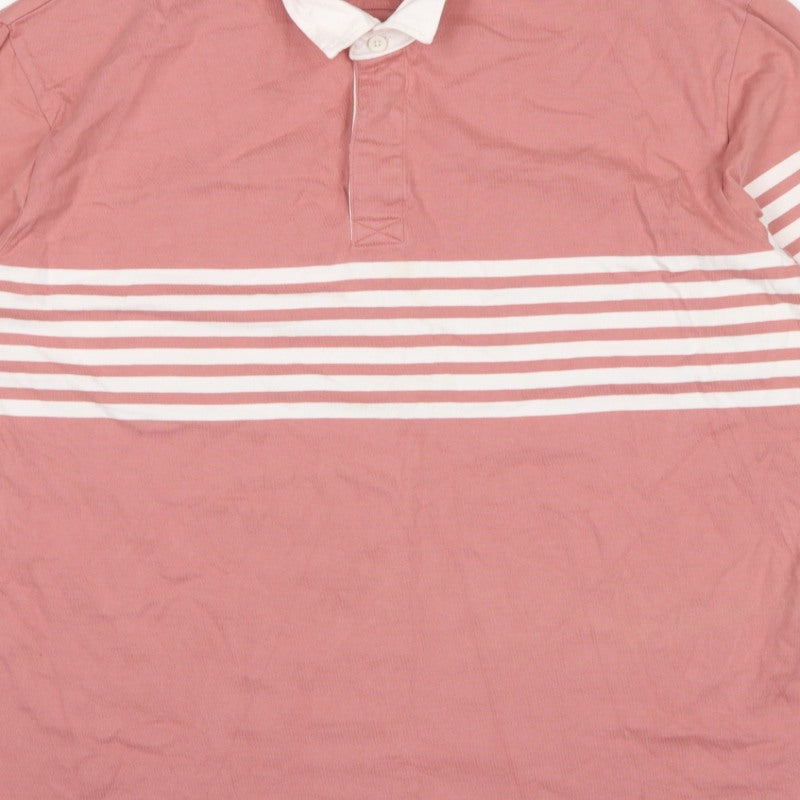 Marks & Spencer Men’s Pink Striped Long Sleeve Polo 4XL Long