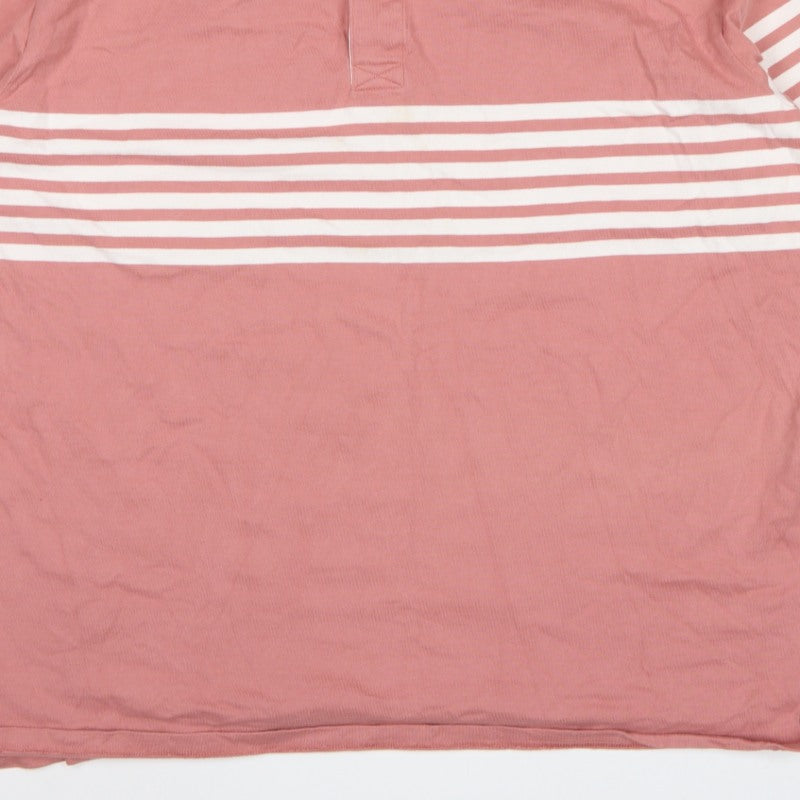 Marks & Spencer Men’s Pink Striped Long Sleeve Polo 4XL Long