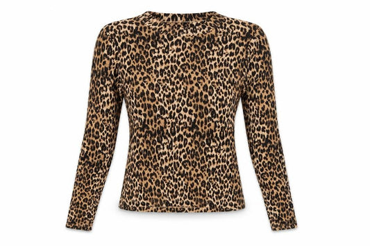 River Island Women Brown Leopard Print Cropped Long Sleeve T-Shirt UK 8