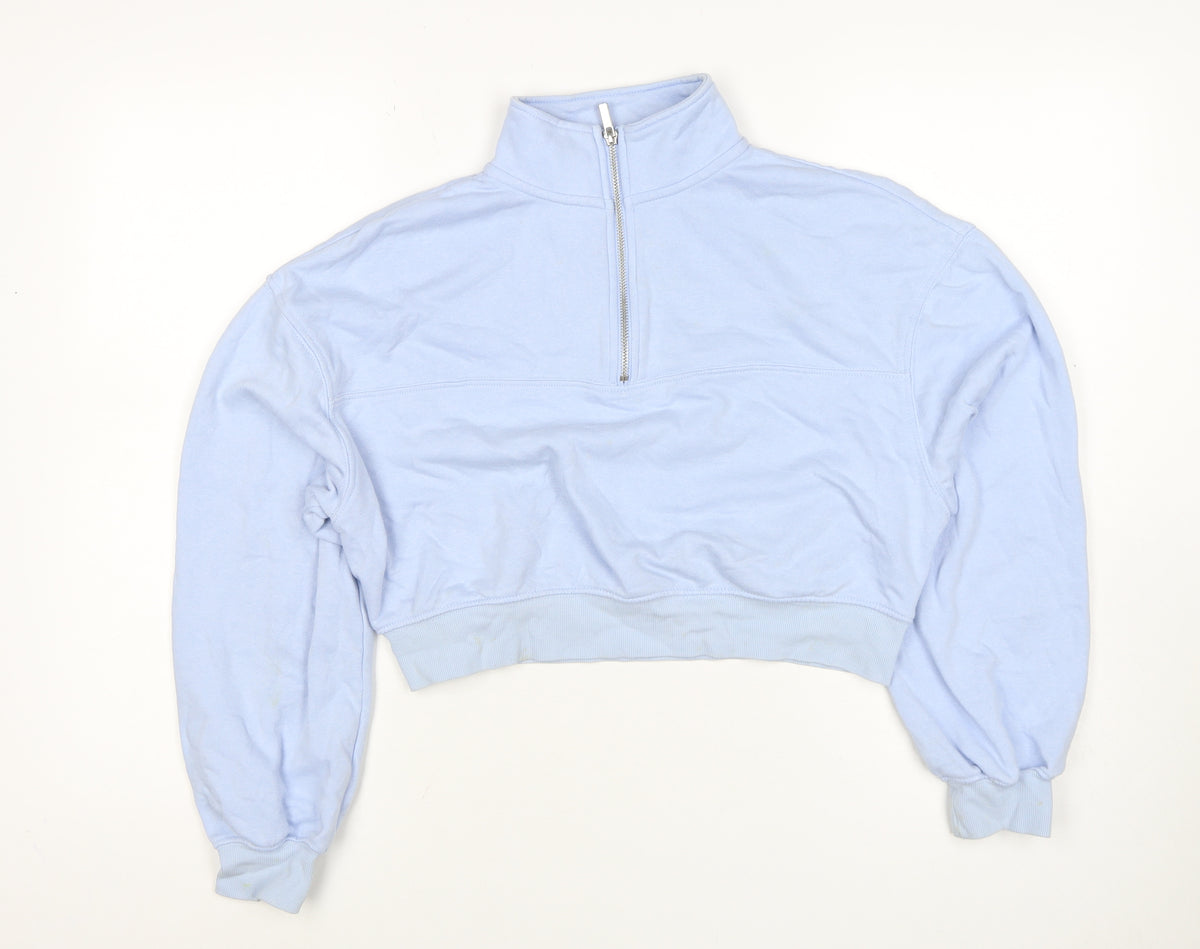H&M Women Blue UK 10 1/4 Zip High Neck Pullover Sweatshirt