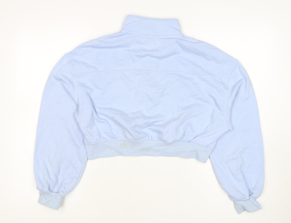 H&M Women Blue UK 10 1/4 Zip High Neck Pullover Sweatshirt