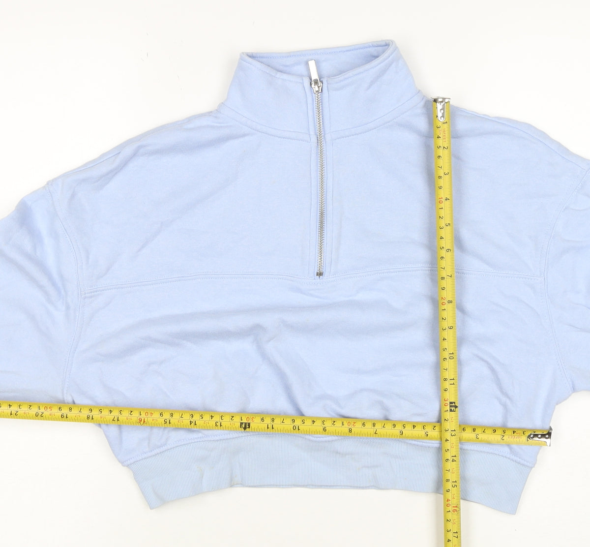 H&M Women Blue UK 10 1/4 Zip High Neck Pullover Sweatshirt