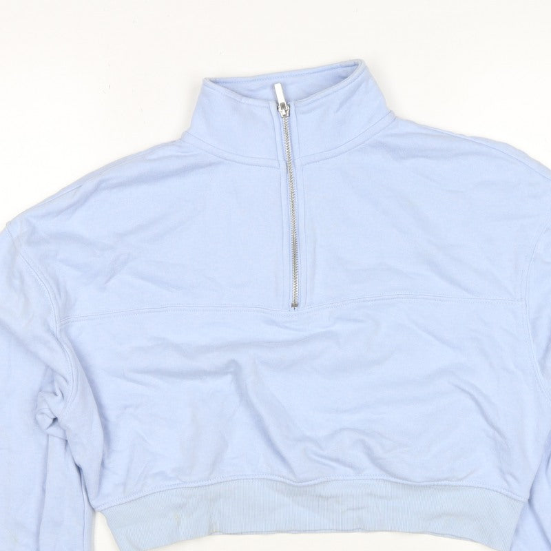 H&M Women Blue UK 10 1/4 Zip High Neck Pullover Sweatshirt